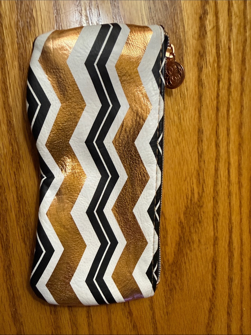 Chevron Metallic Gold, Black & White Zip Pouch